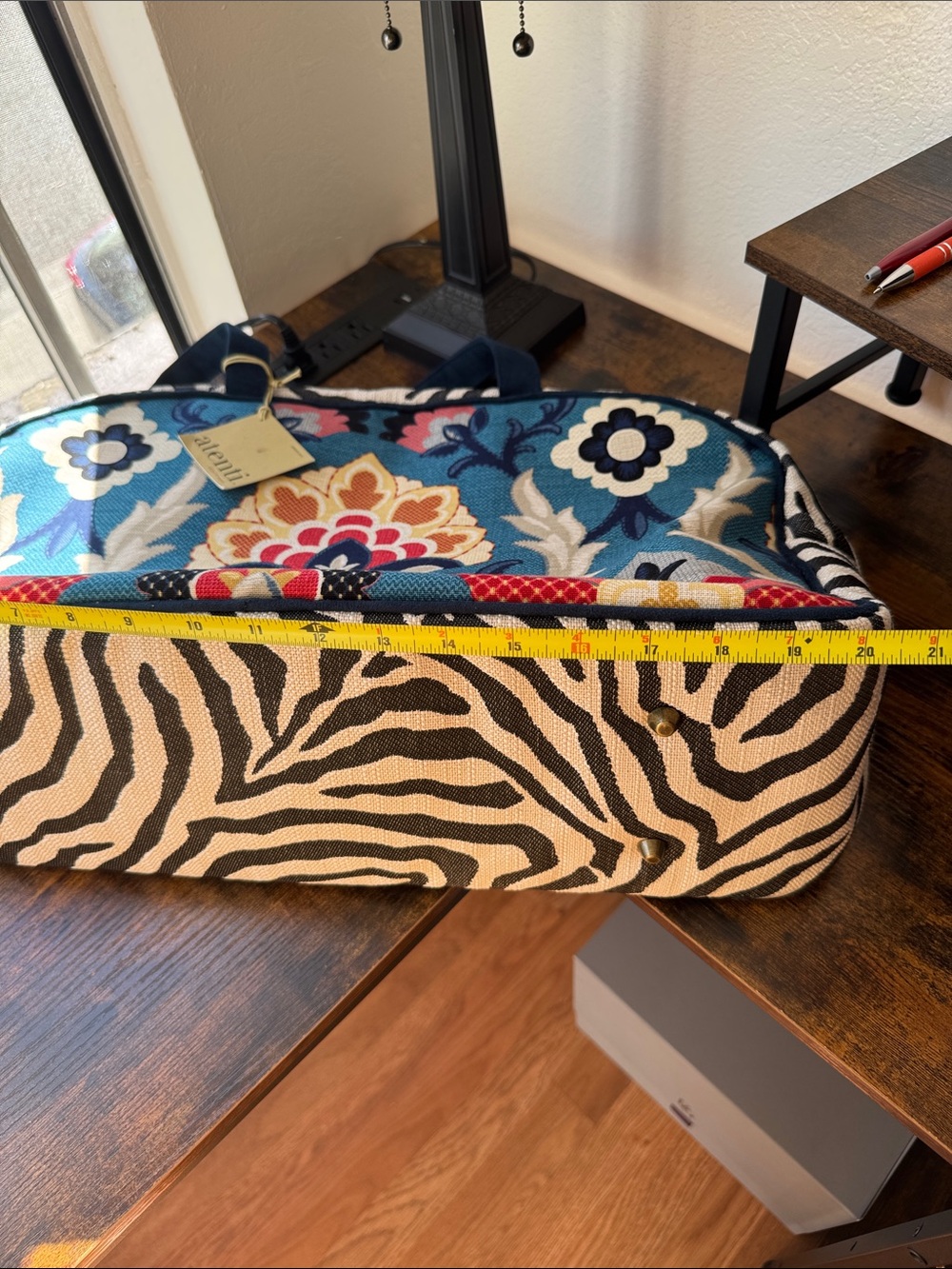 Atenti Blue Floral Patterned Travel Cosmetic Bag - Picture 3 of 9